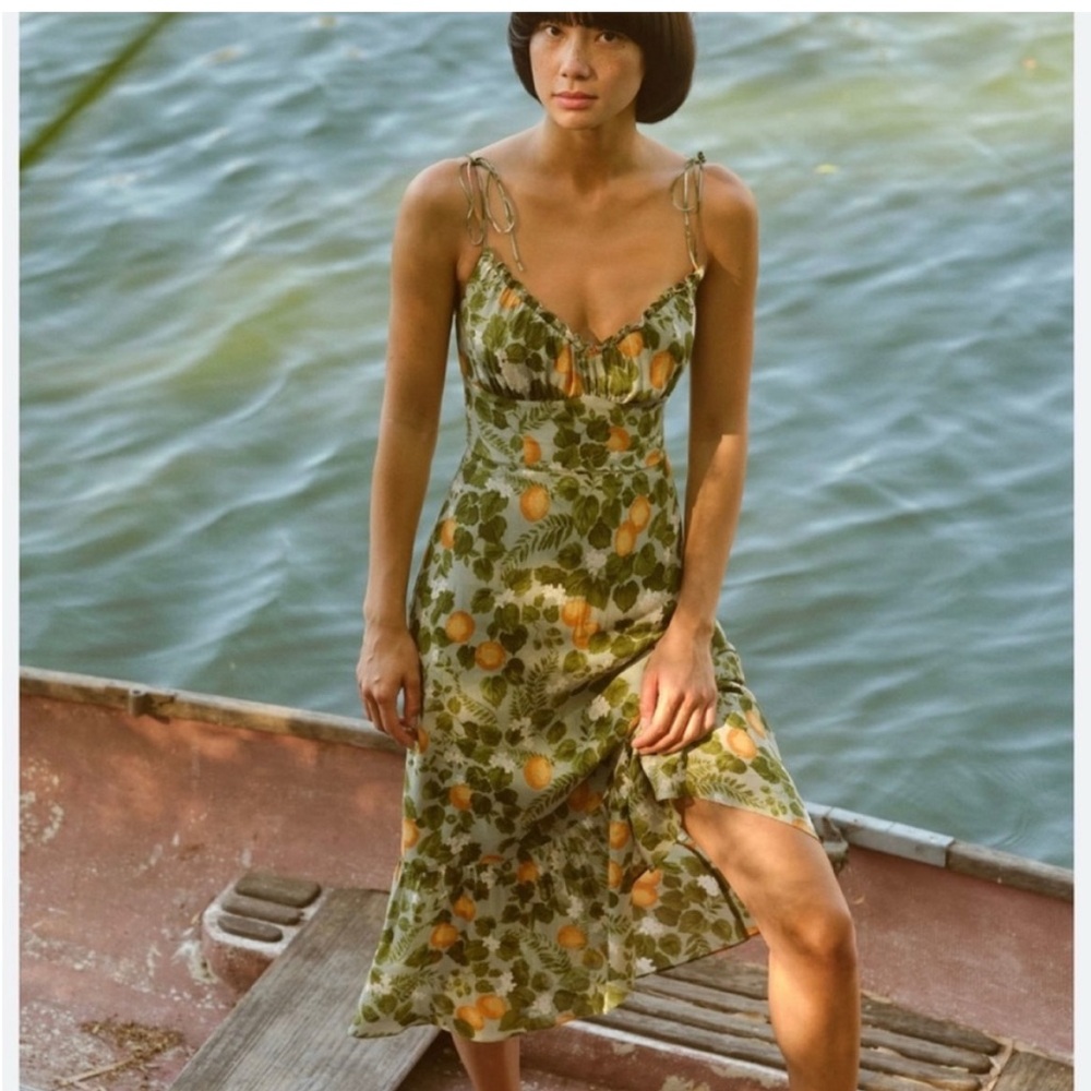 Reformation Yellow and Green Slip Midi Dress
